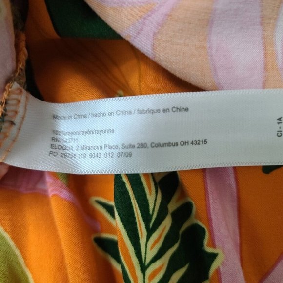 Eloquii Tiered Long Skirt Plus Size 26/28 Tropical Floral Print Orange Green - Picture 7 of 8